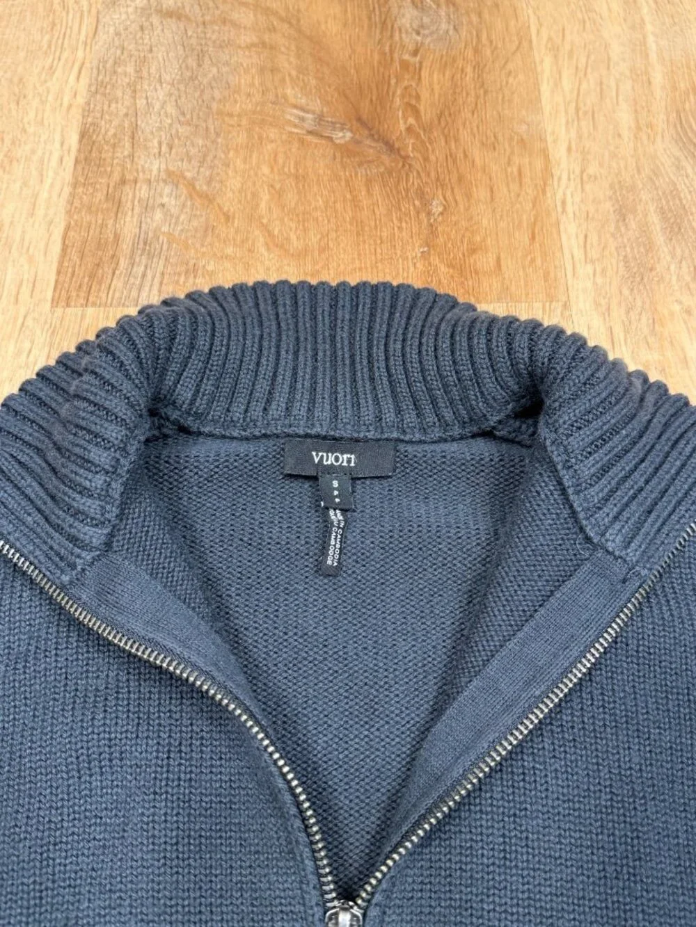 Vuori Denver Full Zip Sweater Men's Small Ink Blue Merino Wool Blend Mock Neck V